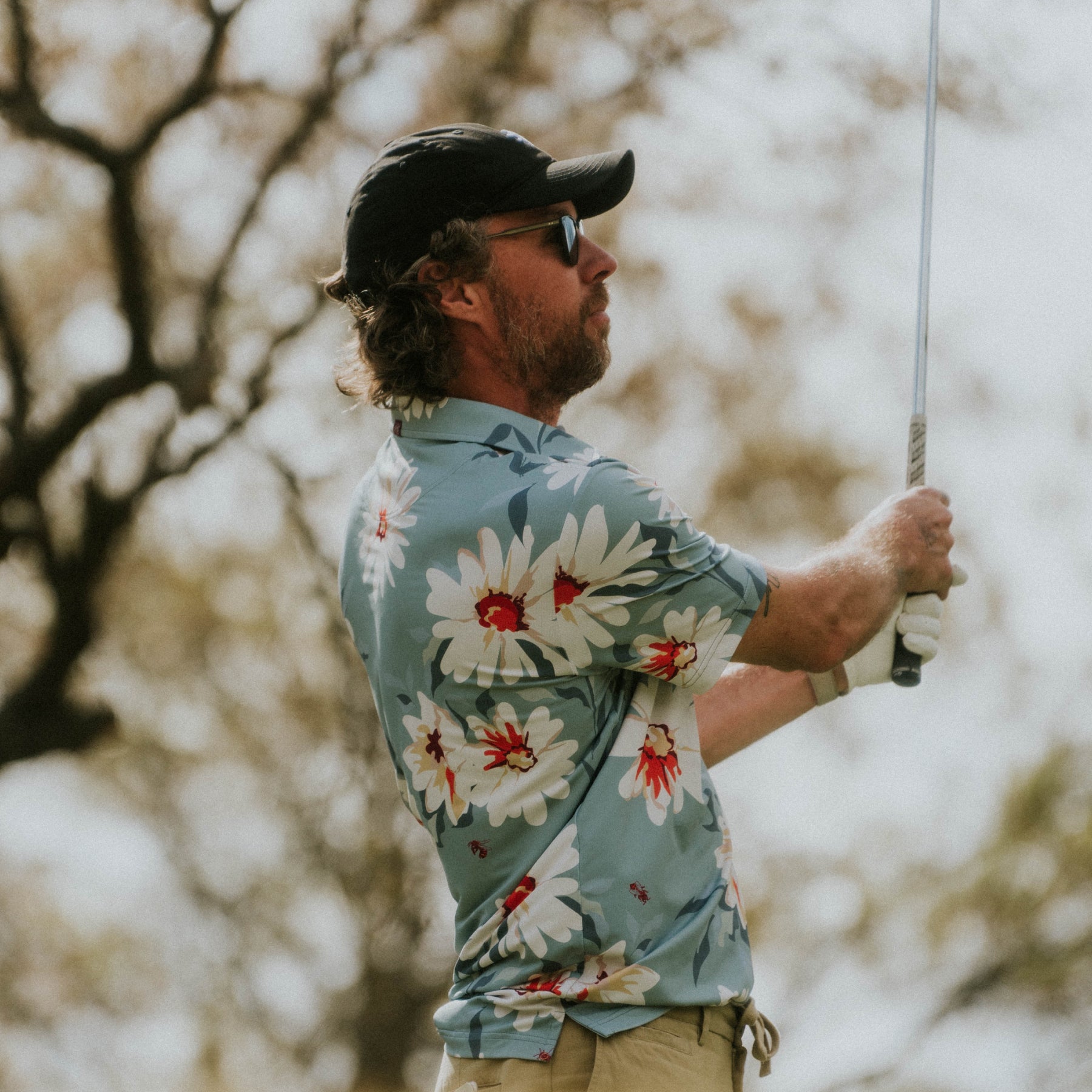 Printed Tech Polo (Blue Floral)